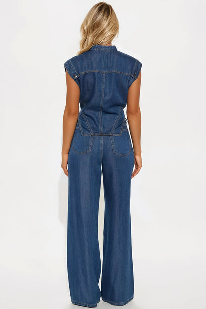 Olivia Wide Leg Pant Set - Denim