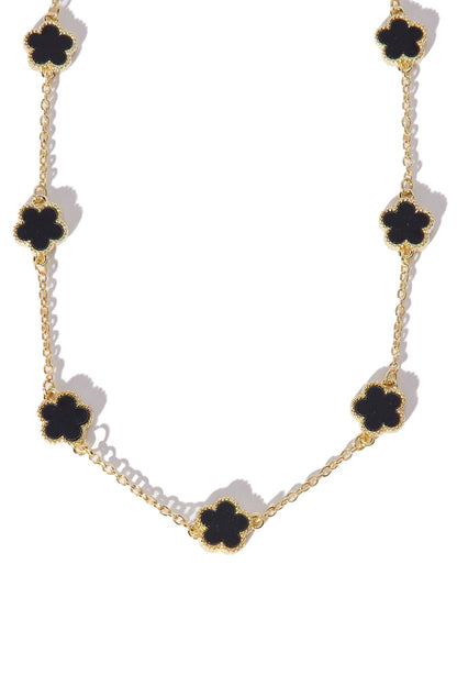 Iced Multi Clover Chain Necklace - Gold/Black