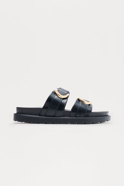 Felix Buckle Slip On Sandals - Black