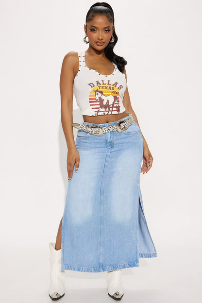 Pepper Denim Dual Side Slit Ankle Maxi Skirt - Light Wash