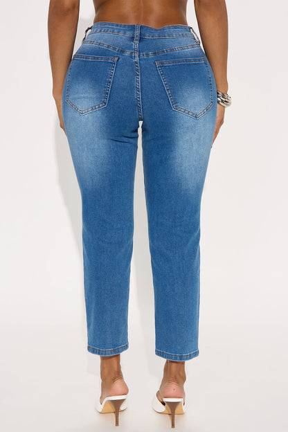 Bossa Nova Lace Up Capri Denim Jeans - Medium Wash