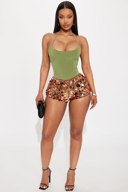 Hotspot Double Lined Backless Halter Bodysuit - Chartreuse