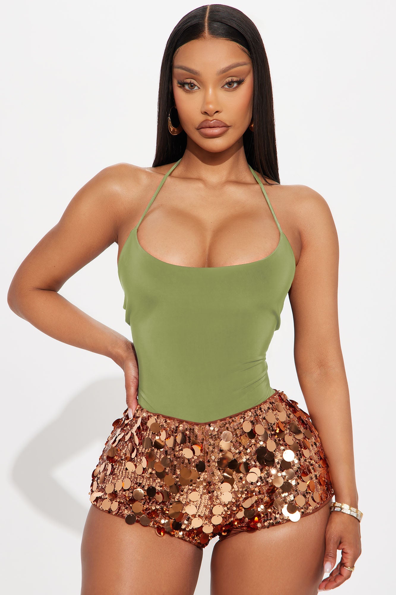 Hotspot Double Lined Backless Halter Bodysuit - Chartreuse