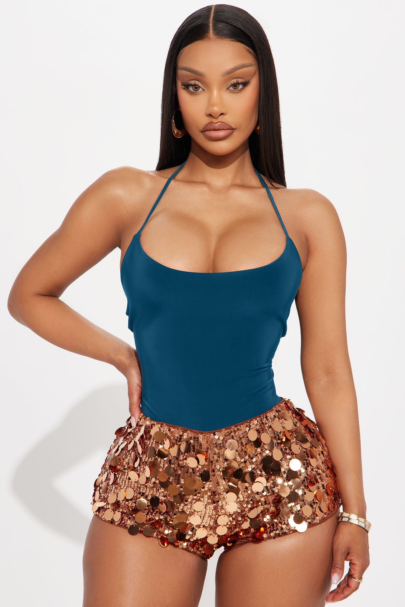 Hotspot Double Lined Backless Halter Bodysuit - Teal