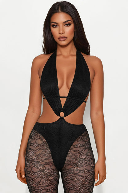 Lucky Night Lace Halter Jumpsuit - Black