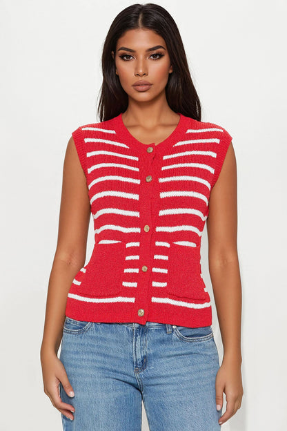 Perfectly Sweet Striped Sweater Vest - Red/White