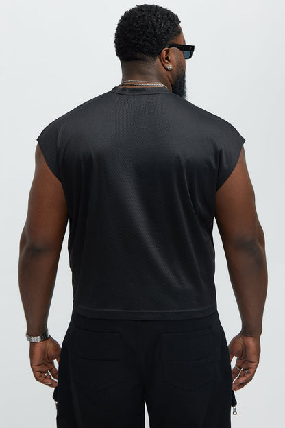 Boxy Mesh Sleeveless Muscle Tee - Black
