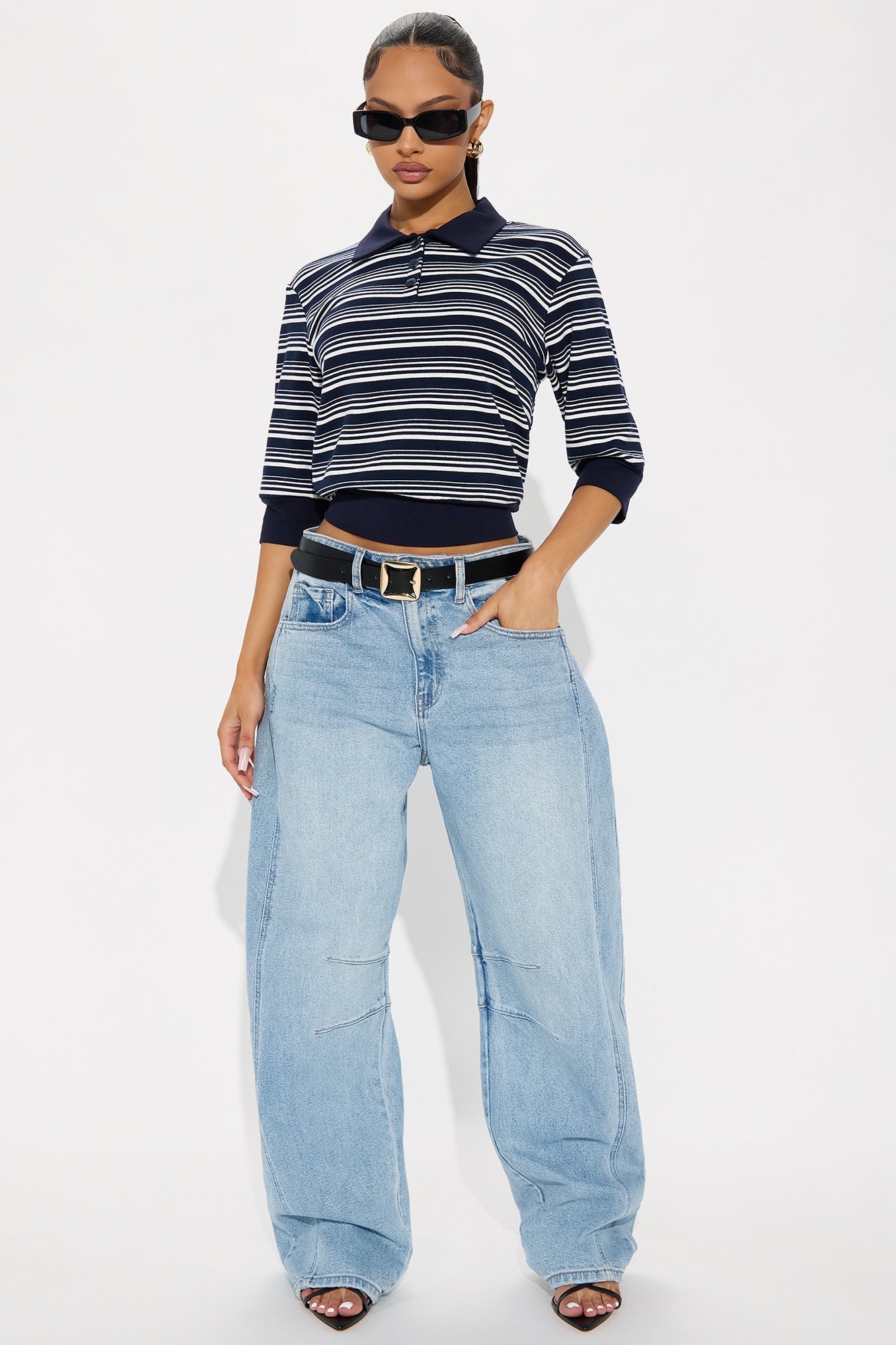 Striped Out Striped Sweater Polo - Navy/combo