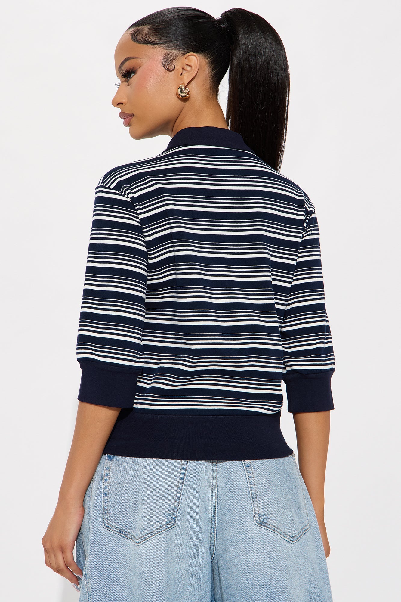 Striped Out Striped Sweater Polo - Navy/combo