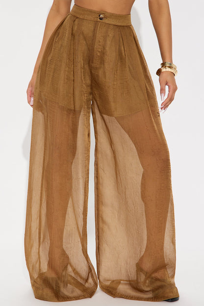 Hollie Wide Leg Organza Pant - Mocha