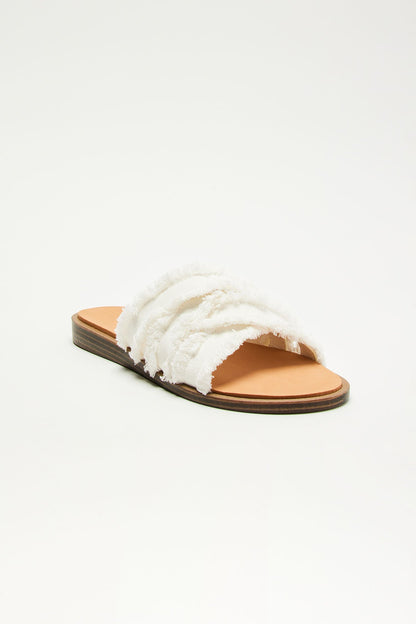 Drea Denim Flat Sandals - White