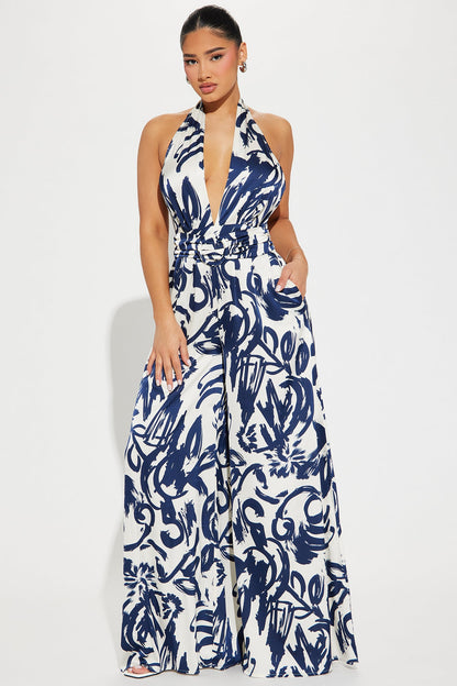 Ocean Rendezvous Satin Jumpsuit - Blue/combo