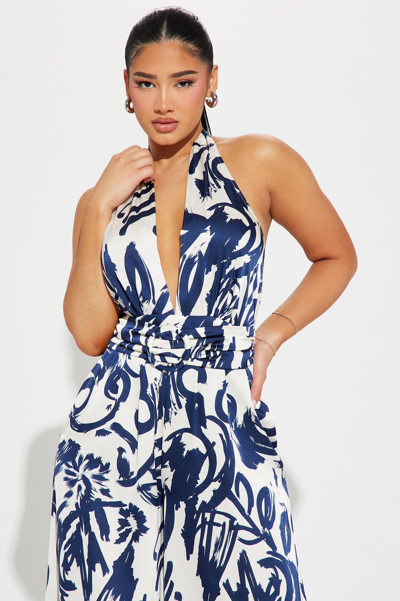 Ocean Rendezvous Satin Jumpsuit - Blue/combo