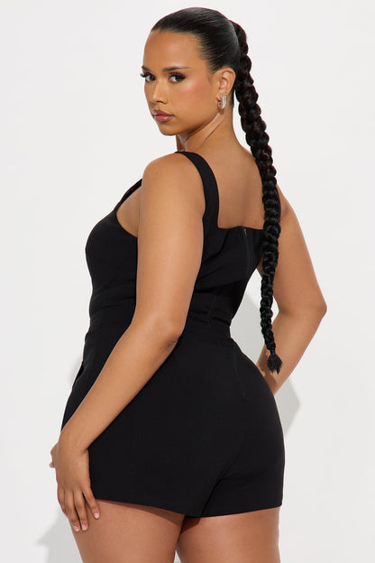Raven Sleeveless Crepe Romper - Black