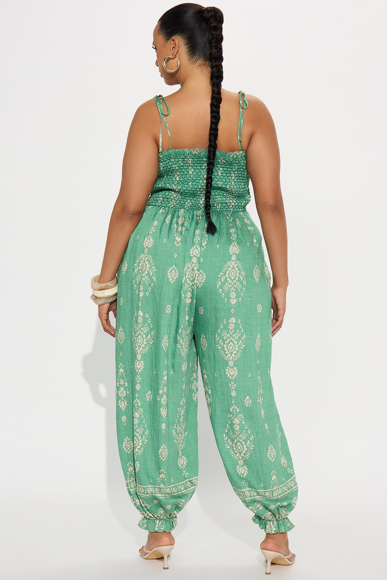Arabella Linen Jogger Leg Jumpsuit - Green/combo