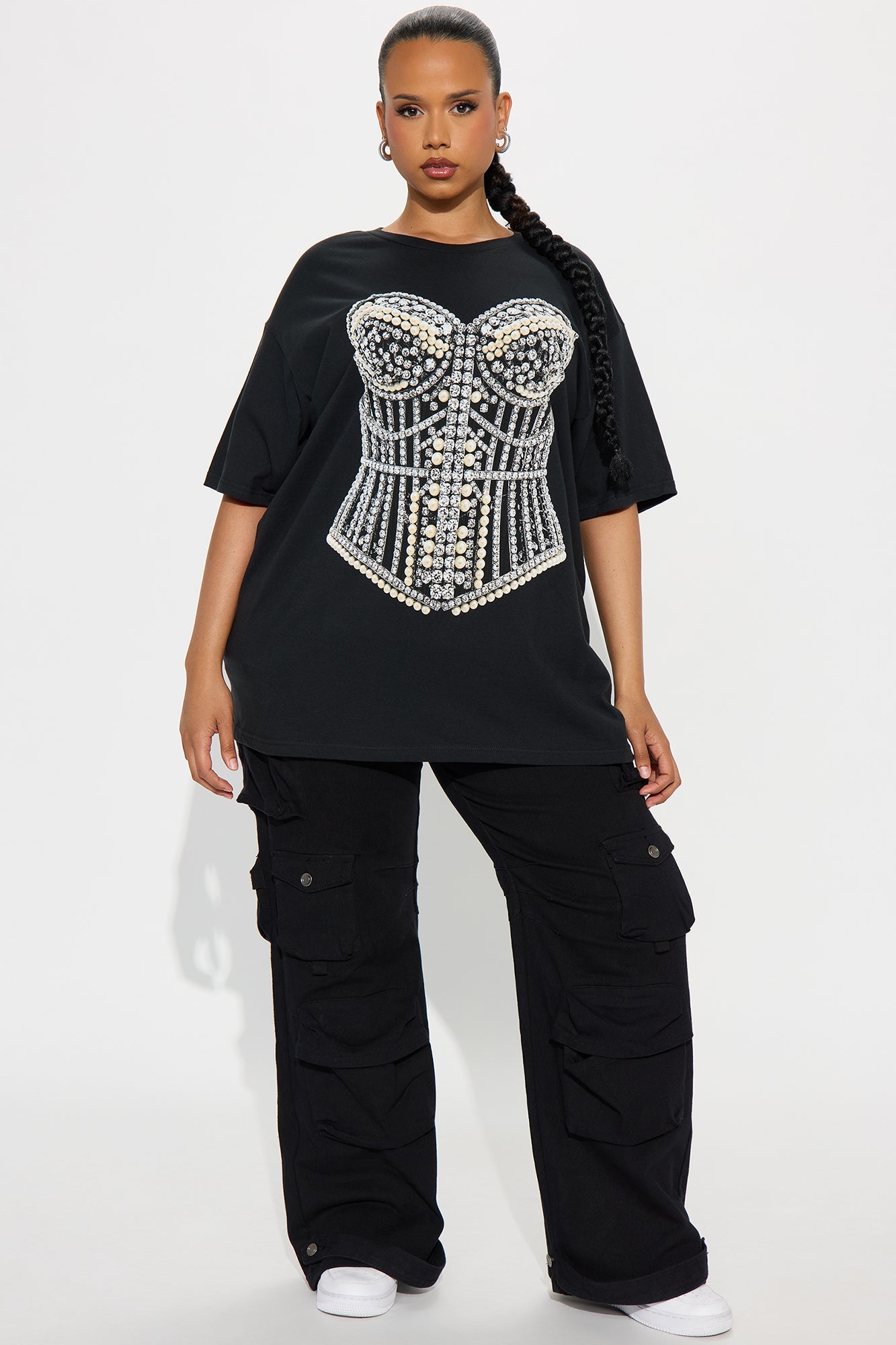 What Waist Pearl Oversized Tee - Black