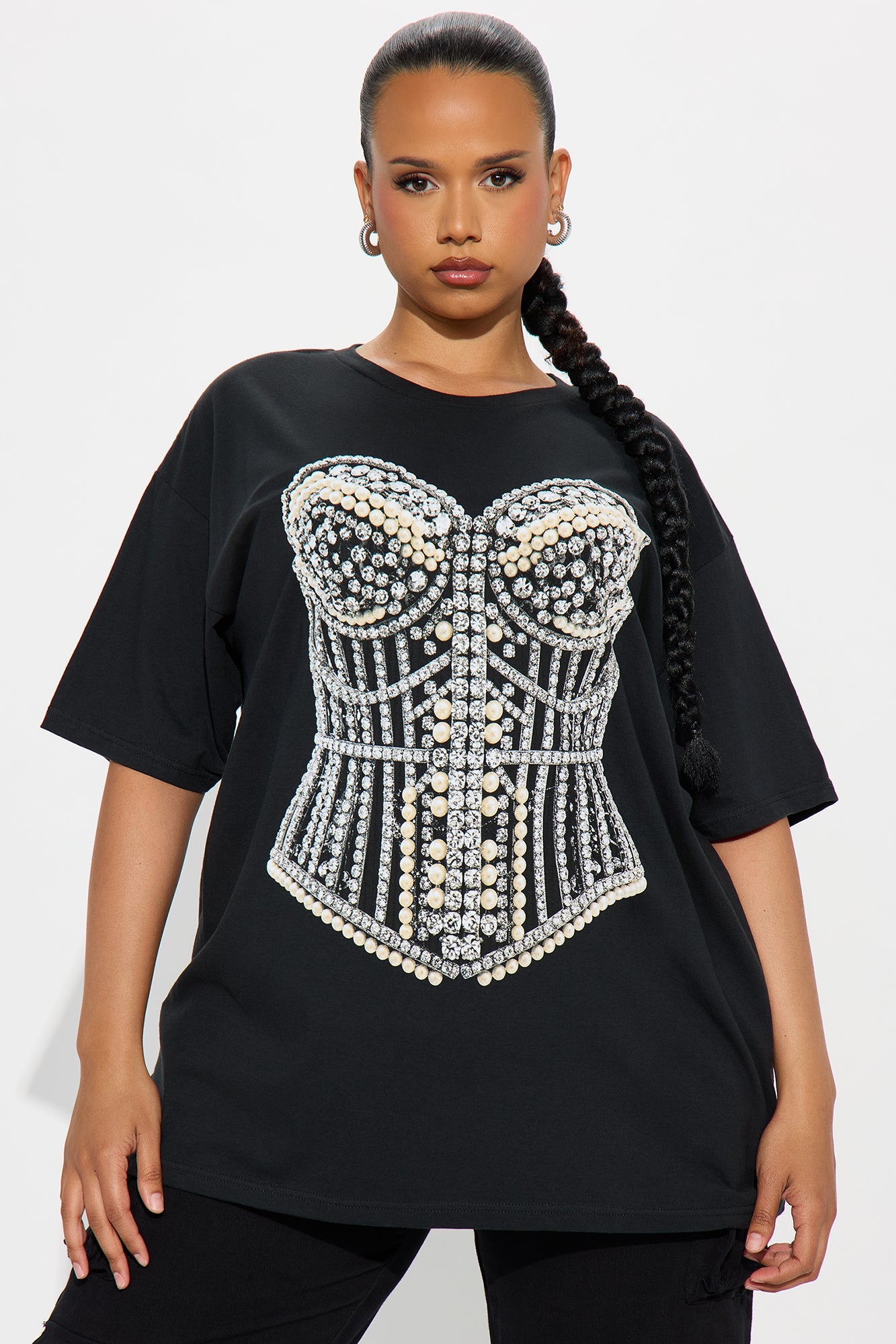 What Waist Pearl Oversized Tee - Black