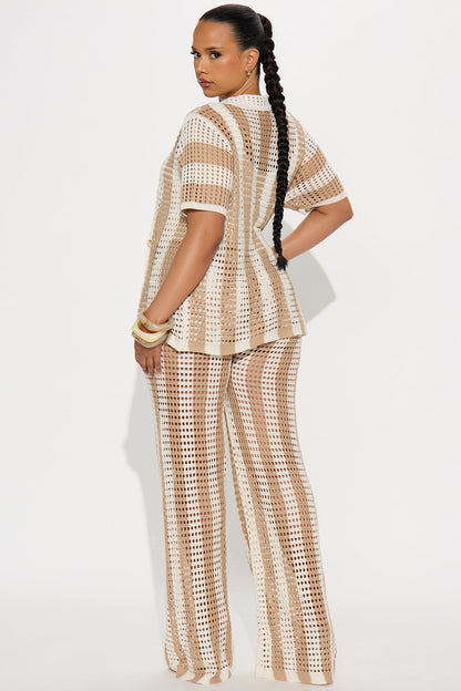 Hayden Crochet Pant Set - Taupe/combo
