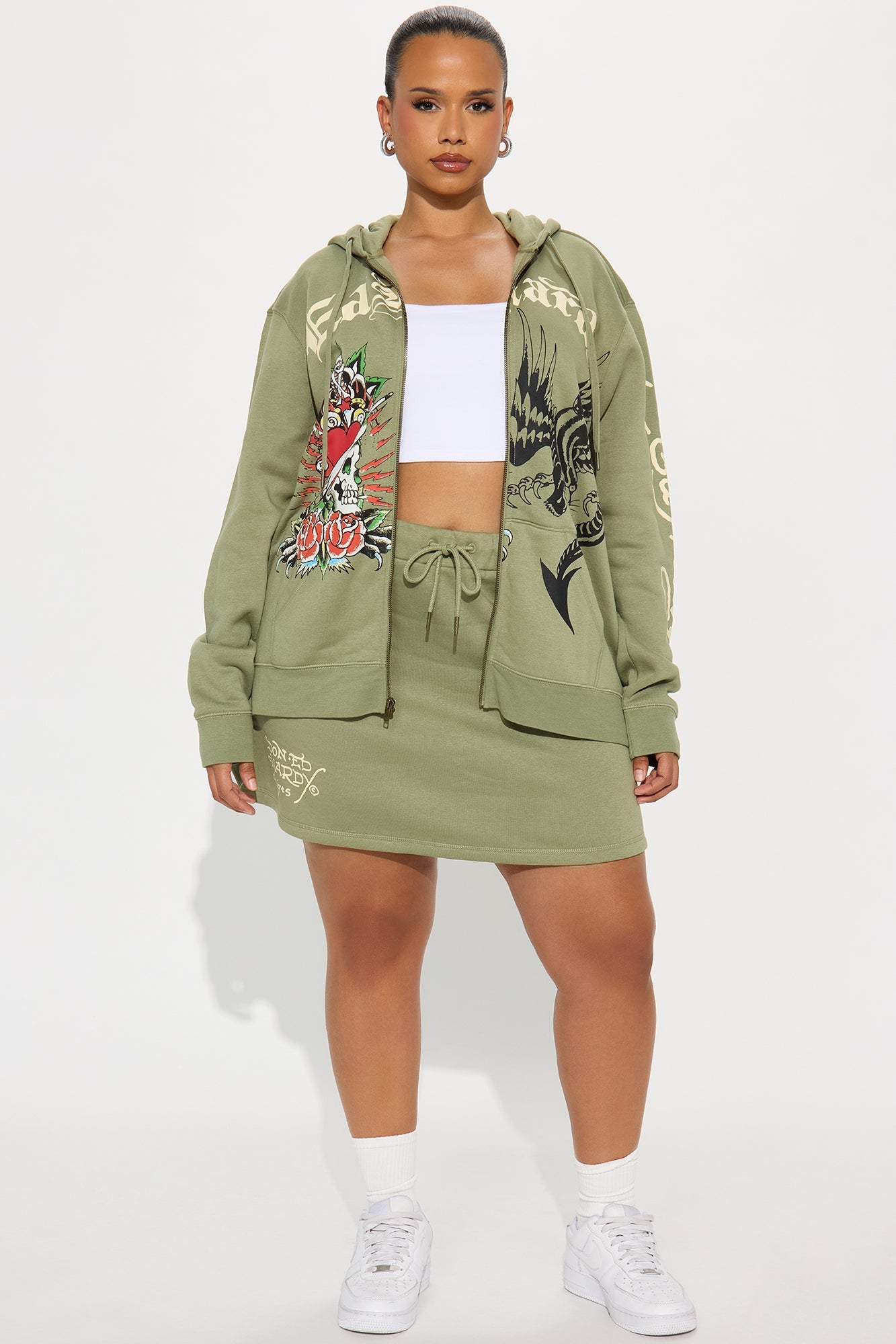 Ed Hardy Heart Of Roses Skirt Set - Sage