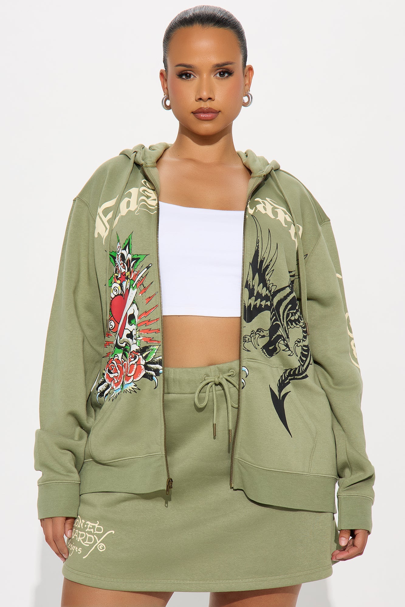 Ed Hardy Heart Of Roses Skirt Set - Sage