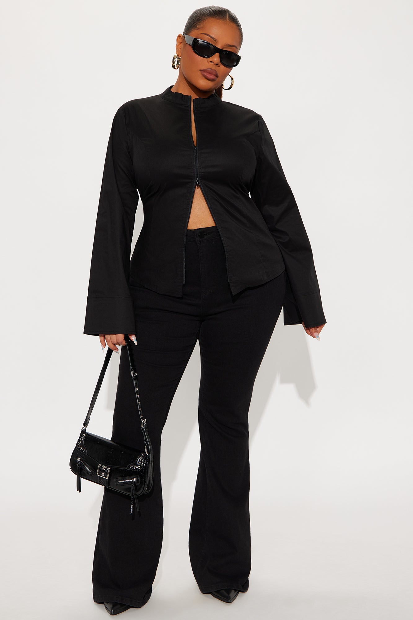 Kara Poplin Zip Up Shirt - Black