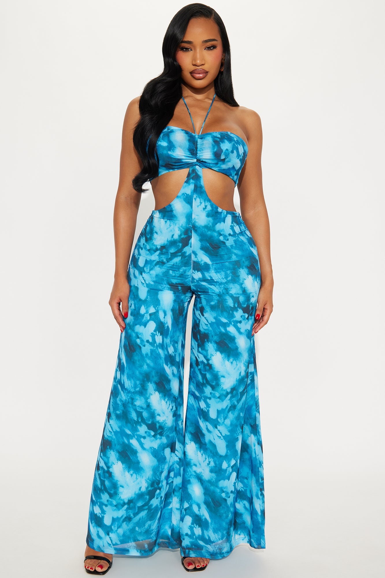 Reflecting On It Wide Leg Jumpsuit - Blue/combo