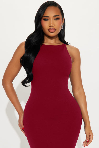 Laila Asymmetrical Crepe Midi Dress - DarkRed