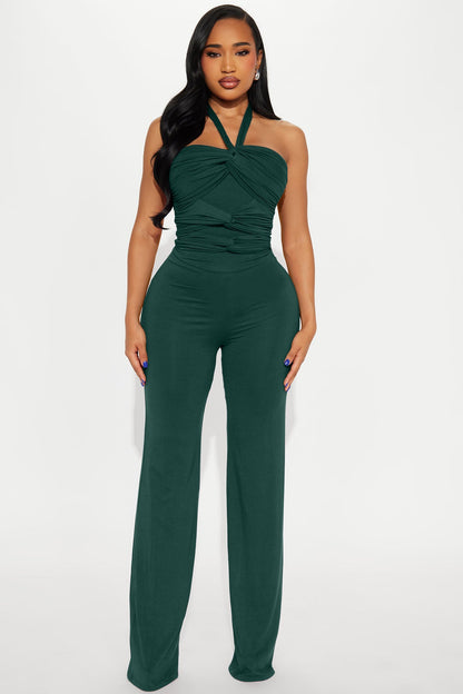 Never Going Back Jumpsuit - Hunter Green