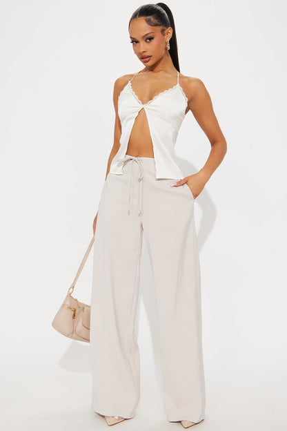 Yessica Wide Leg Twill Trouser - Taupe