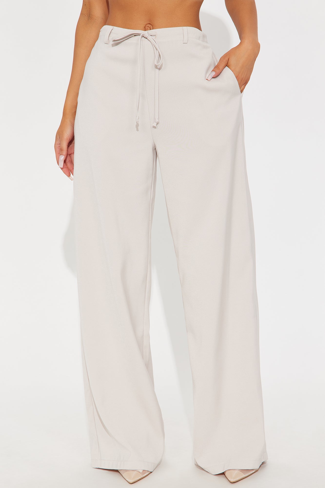 Yessica Wide Leg Twill Trouser - Taupe