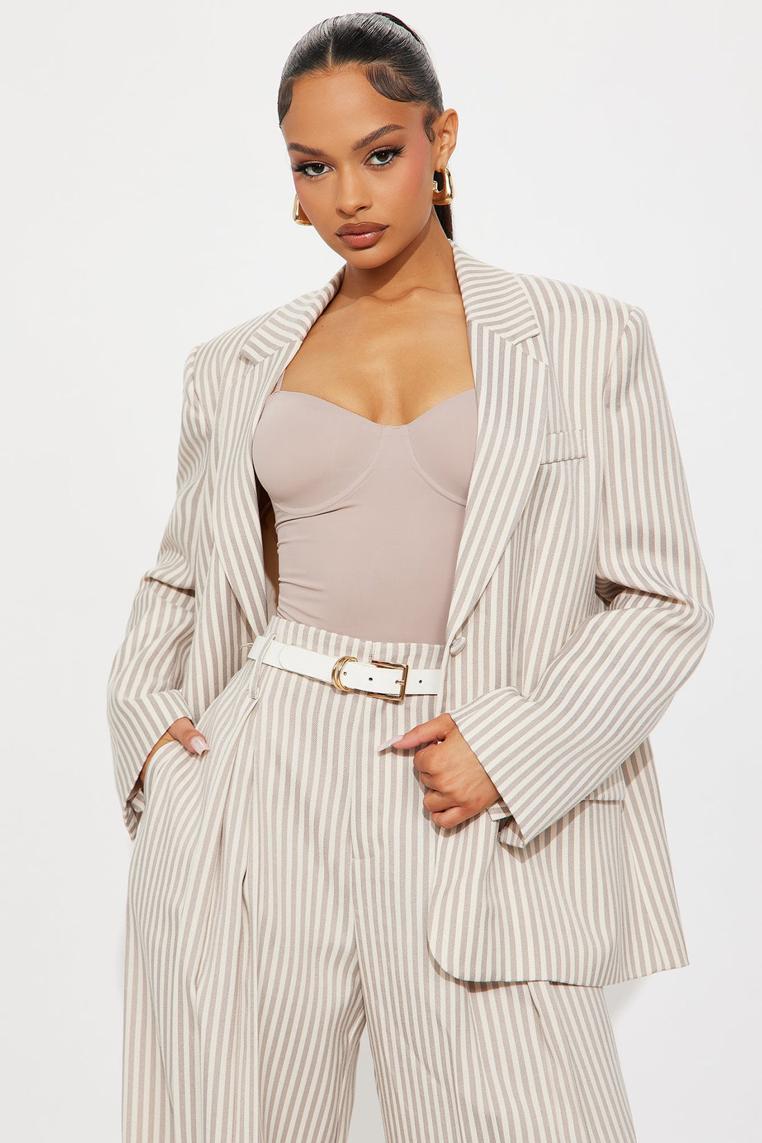 Nara Twill Striped Blazer - Tan/Multi