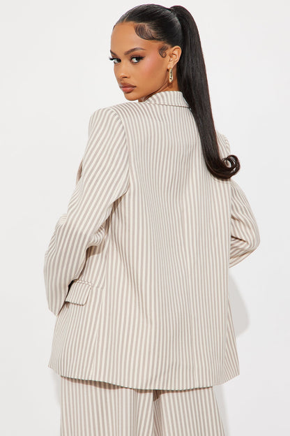 Nara Twill Striped Blazer - Tan/Multi