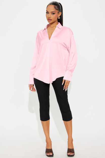 Jessika Satin Blouse Top - Pink