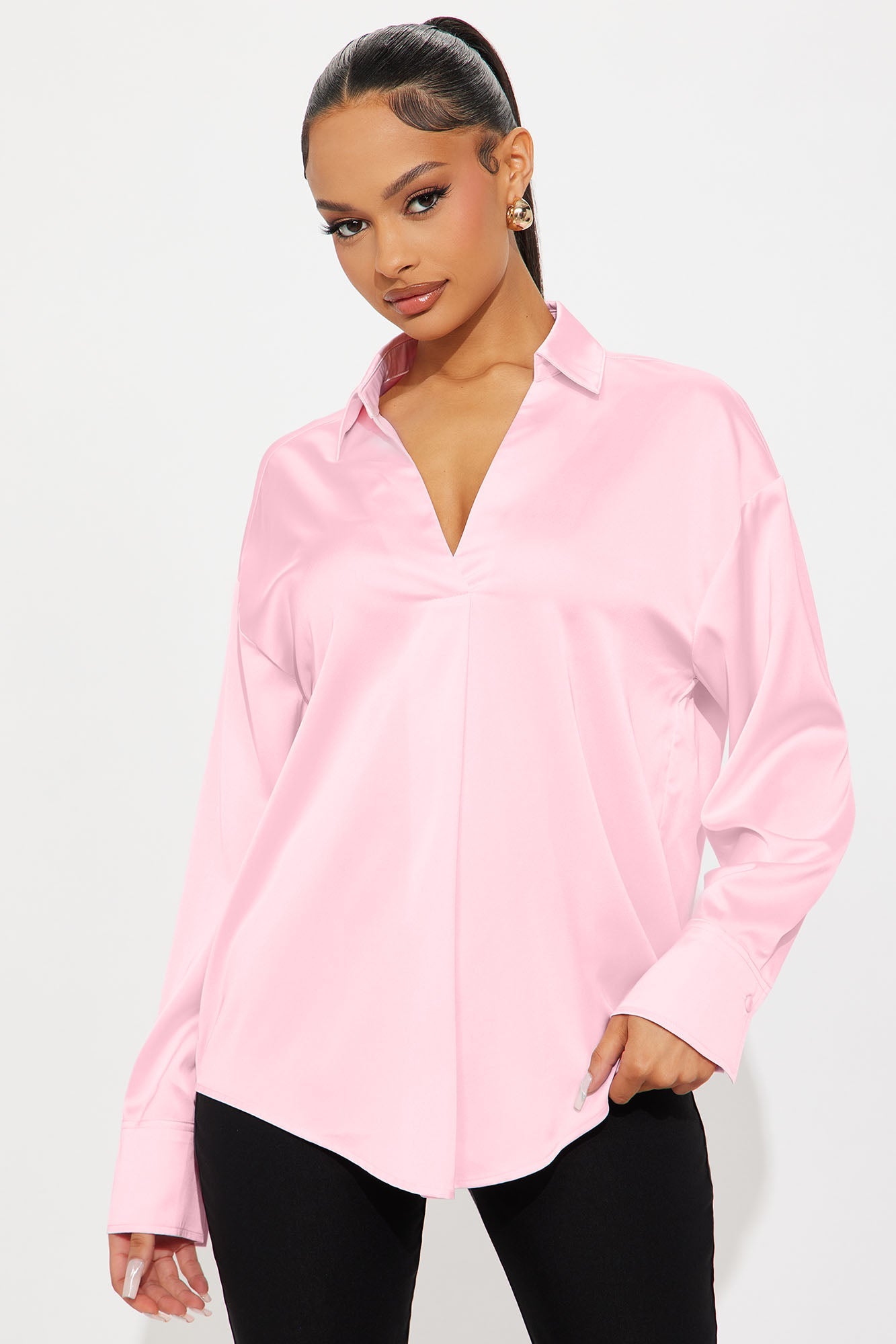 Jessika Satin Blouse Top - Pink