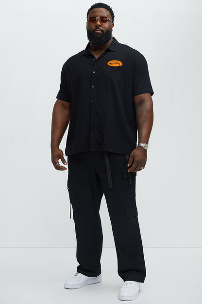 Von Dutch Front And Back Graphic Short Sleeve Button Up Shirt - Black