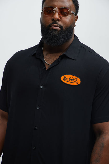 Von Dutch Front And Back Graphic Short Sleeve Button Up Shirt - Black