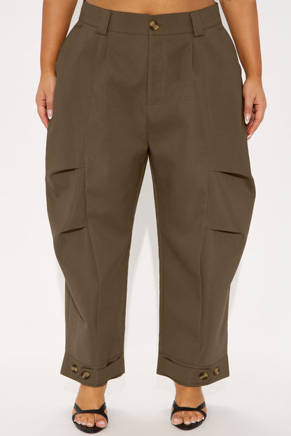 Kayla Barrel Leg Pant - Khaki