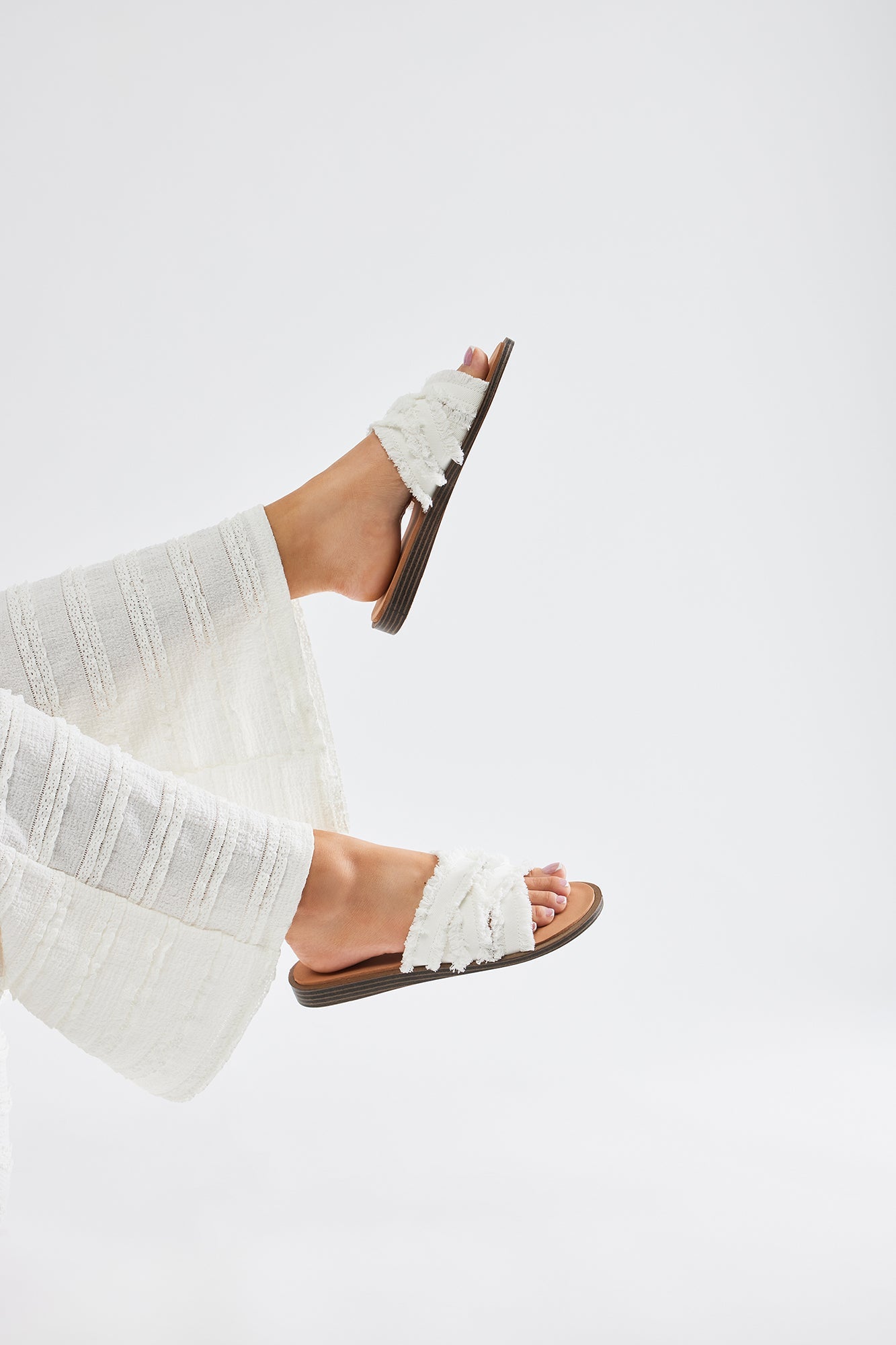 Drea Denim Flat Sandals - White
