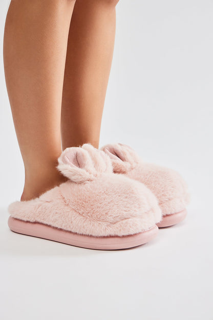 Fluffy Bunny Slippers - Pink