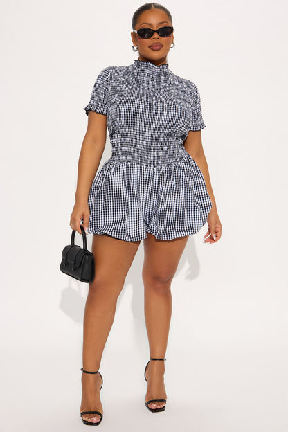 Garden Picnic Gingham Bubble Romper - Black/combo