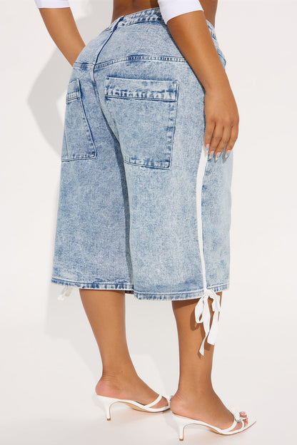 Kimi Non Stretch Stripe Denim Jorts - Medium Wash