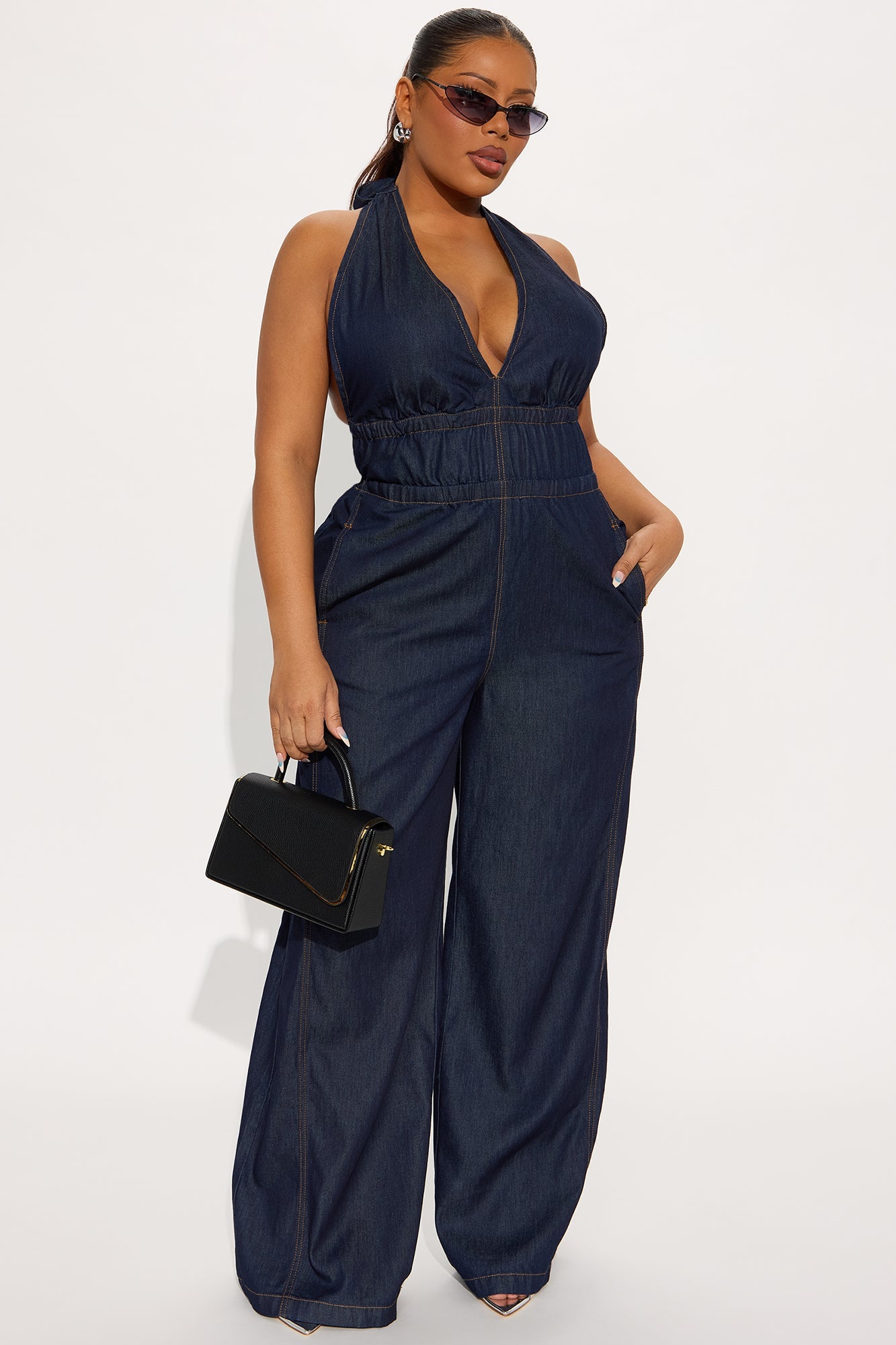 Enza Halter Denim Jumpsuit - Dark Wash