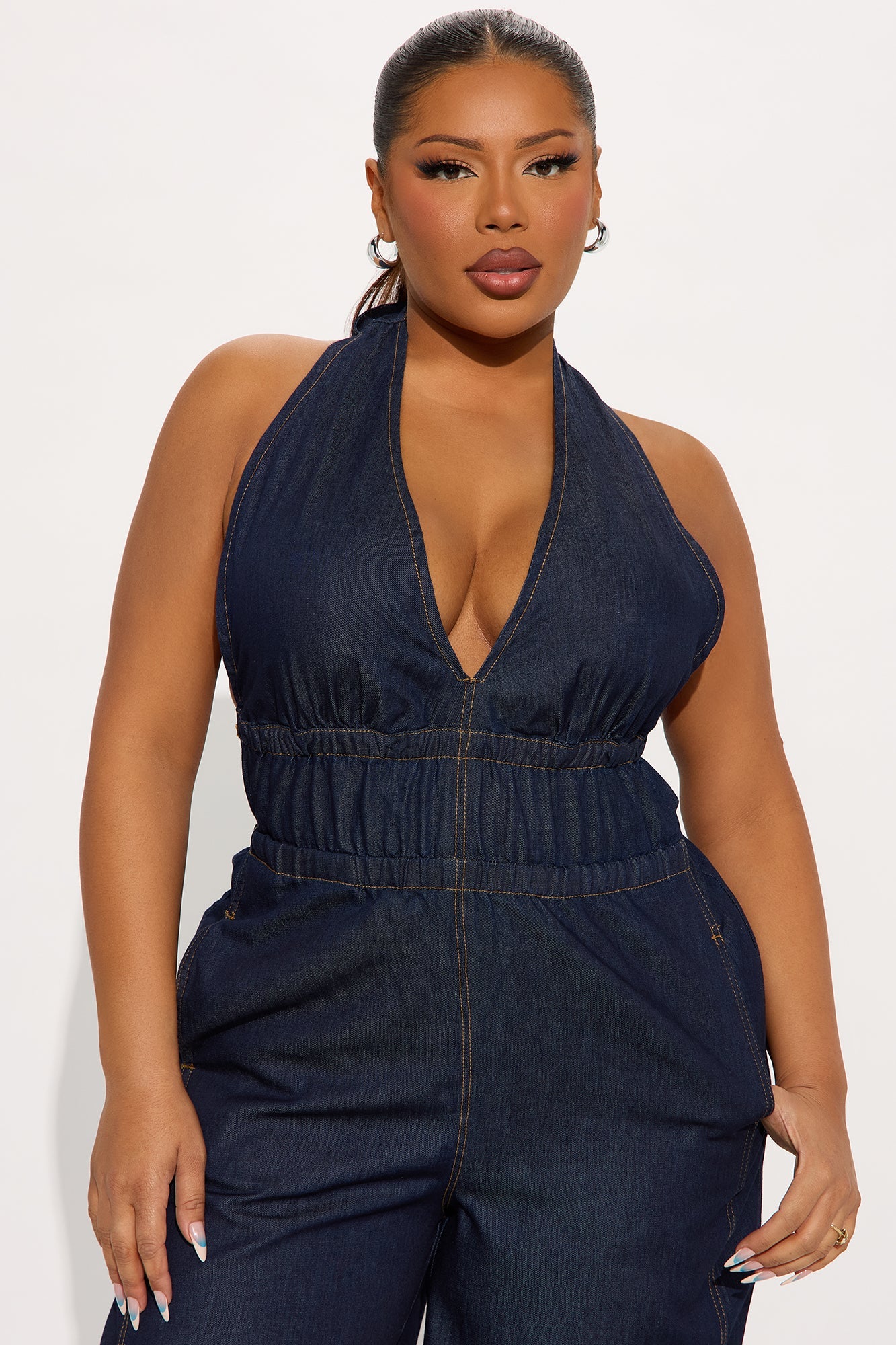 Enza Halter Denim Jumpsuit - Dark Wash