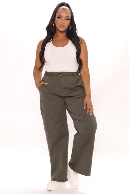 On The Scene Wide Leg Cargo Pant 30 - Olive