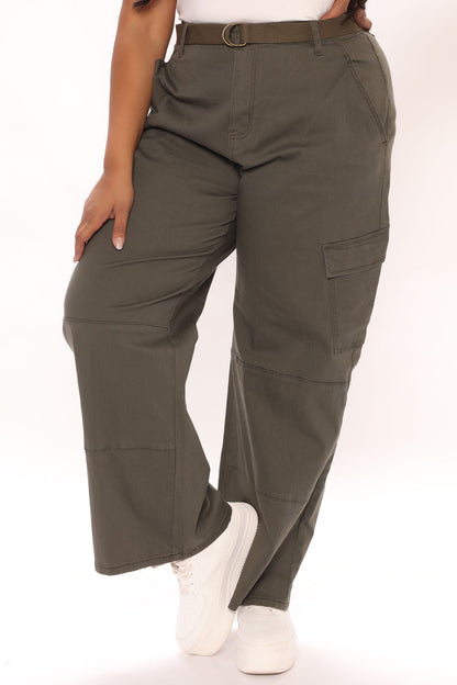 On The Scene Wide Leg Cargo Pant 30 - Olive