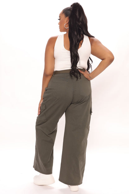 On The Scene Wide Leg Cargo Pant 30 - Olive