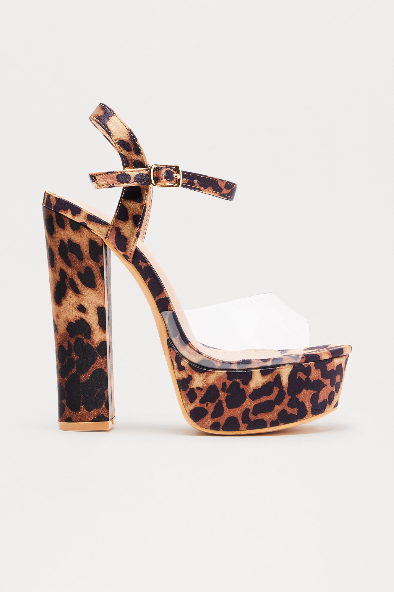 Bossy Clear Strap Platform Block Heels - Leopard