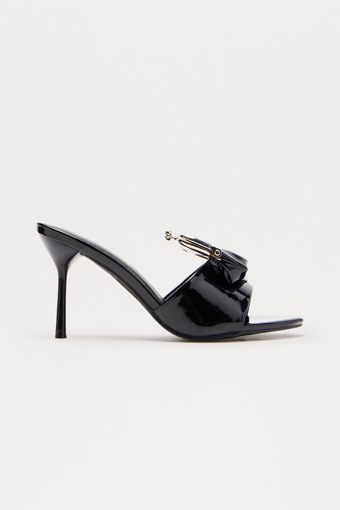 Lucky Penny Faux Patent Mules - Black