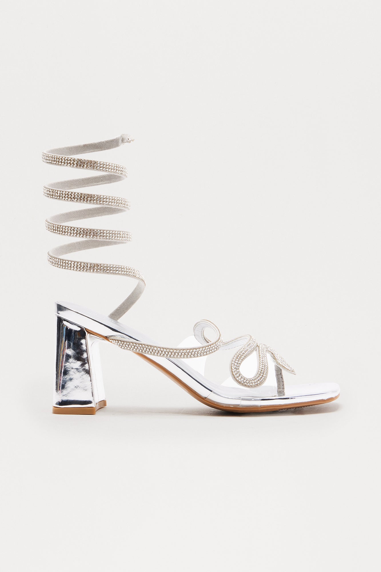 Vana Rhinestone Wrap Up Heels - Silver