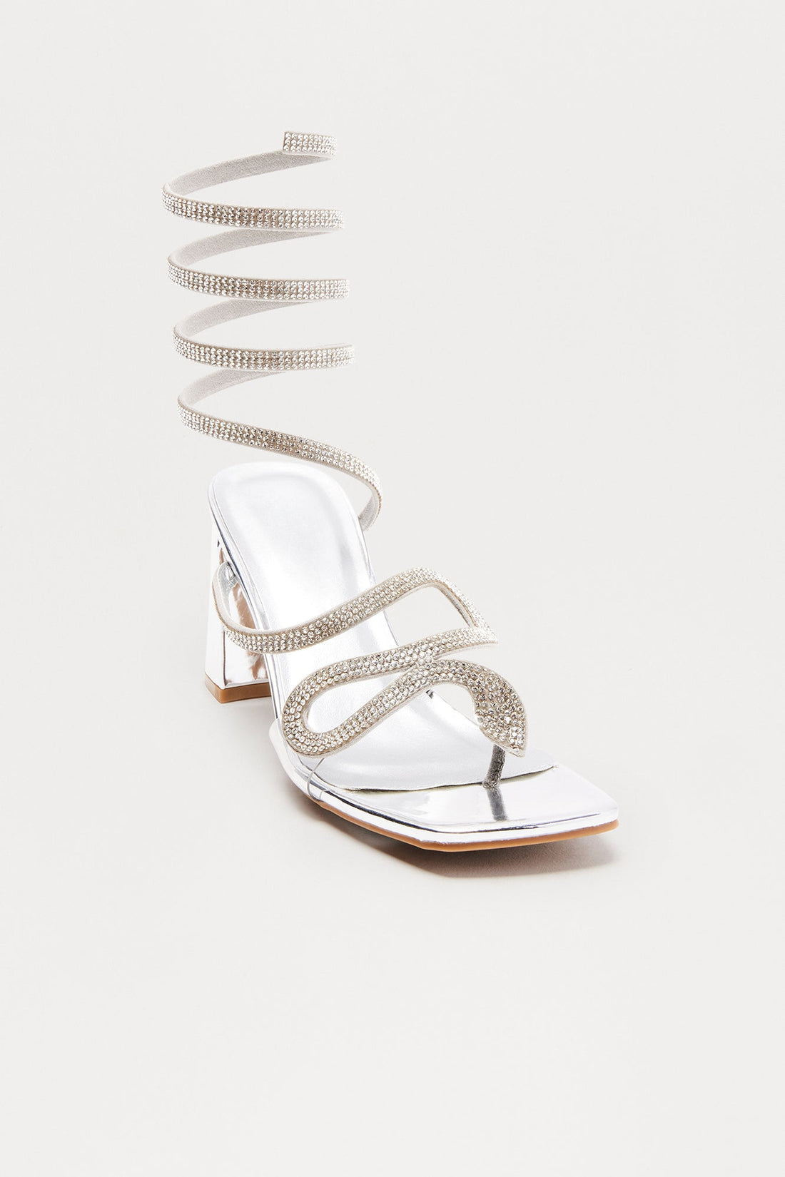 Vana Rhinestone Wrap Up Heels - Silver